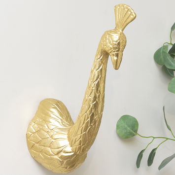 Gold Metal Peacock Wall Head - 39cm