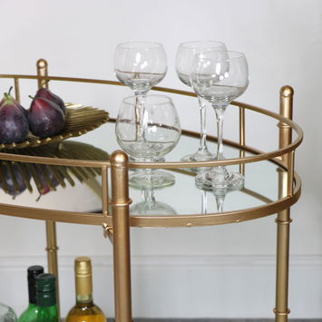 Gold Mirrored Oval Drinks Trolley 