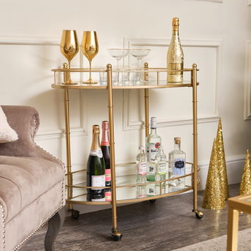 Gold Mirrored Oval Drinks Trolley