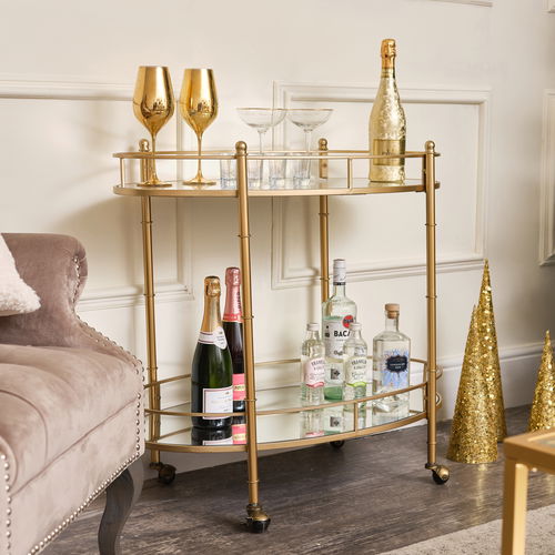 Gold Mirrored Oval Drinks Trolley 