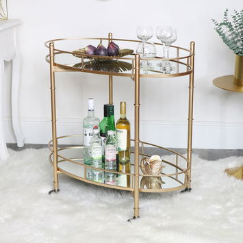 Gold Mirrored Oval Drinks Trolley 