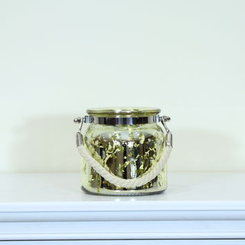 Gold Mottled Glass Candle Holder with Rope Handle