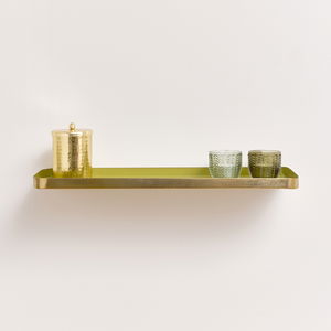 Gold & Olive Green Enamelled Metal Wall Shelf - 50cm