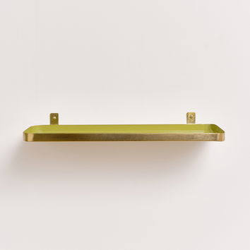 Gold & Olive Green Enamelled Metal Wall Shelf - 50cm