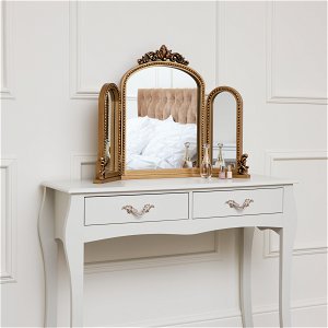 Gold Ornate Arched Triple Dressing Table Mirror 80cm x 56cm