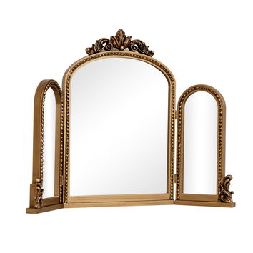 Gold Ornate Arched Triple Dressing Table Mirror 80cm x 56cm