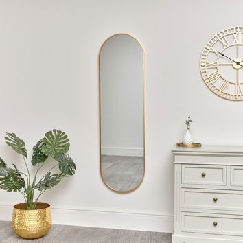 Gold Oval Framed Wall Mirror 140cm x 40cm