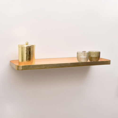 Gold & Peach Enamelled Metal Wall Shelf - 50cm