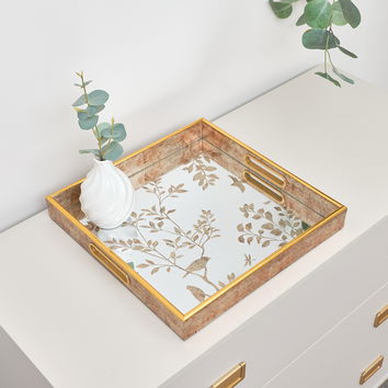 Gold Printed Mirrored Tray - 34cm x 34cm