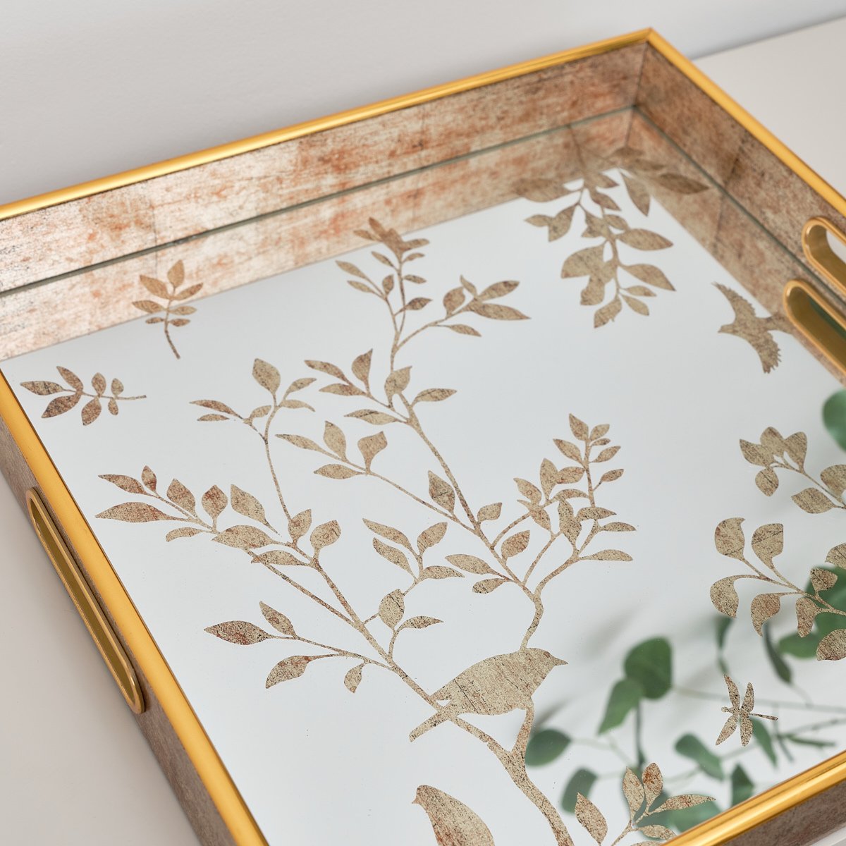 Gold Printed Mirrored Tray - Large - 37cm x 37cm