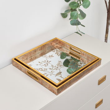 Gold Printed Mirrored Tray - Large