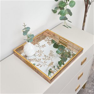 Gold Printed Mirrored Tray - Large - 37cm x 37cm