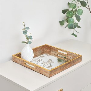 Gold Printed Mirrored Tray - 34cm x 34cm