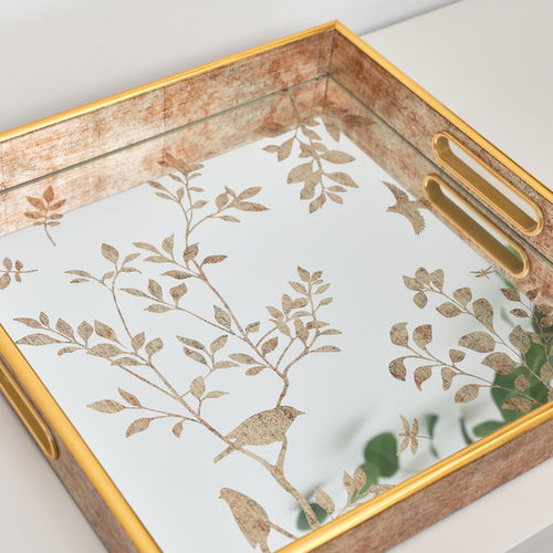 Gold Printed Mirrored Tray - 34cm x 34cm