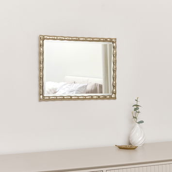 Gold Rectangle Bamboo Framed Wall Mirror - 43cm x 33cm 