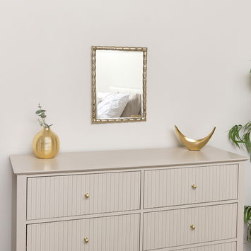 Gold Rectangle Bamboo Framed Wall Mirror - 43cm x 33cm 