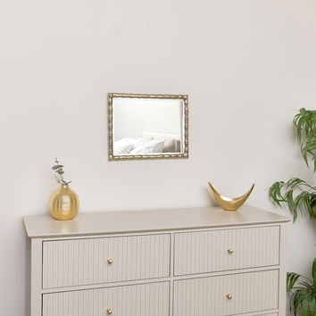 Gold Rectangle Bamboo Framed Wall Mirror - 43cm x 33cm 