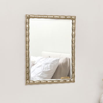 Gold Rectangle Bamboo Framed Wall Mirror - 43cm x 33cm 