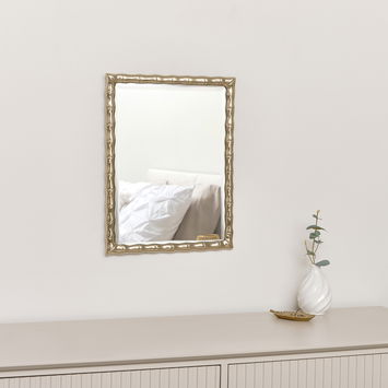 Gold Rectangle Bamboo Framed Wall Mirror - 43cm x 33cm 