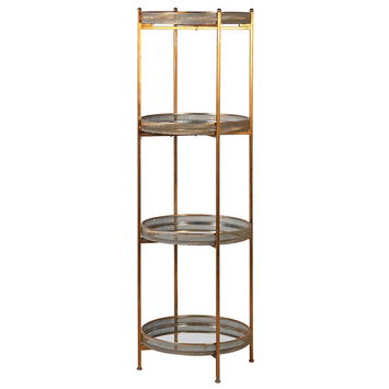 Gold Round Mirrored Freestanding Shelves