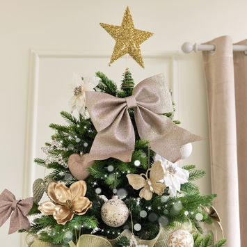 Gold Sparkly Glitter Star Shaped Christmas Tree Topper