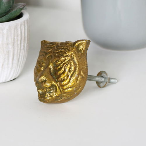 Gold Tiger Head Drawer Knob