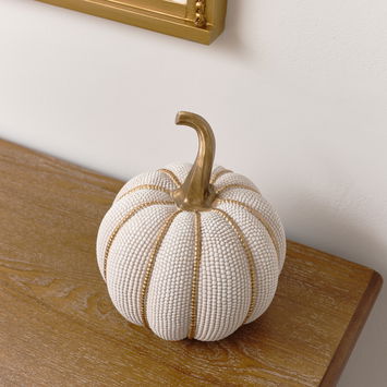 Gold & White Beaded Detailing Pumpkin Ornament