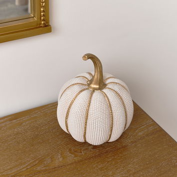 Gold & White Beaded Detailing Pumpkin Ornament