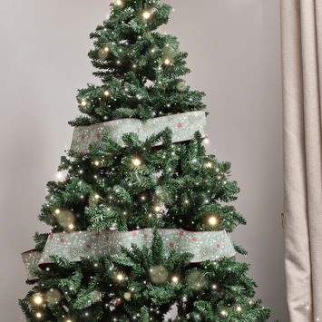 Green Christmas Tree Detailed Fabric Tree Ribbon - 270cm