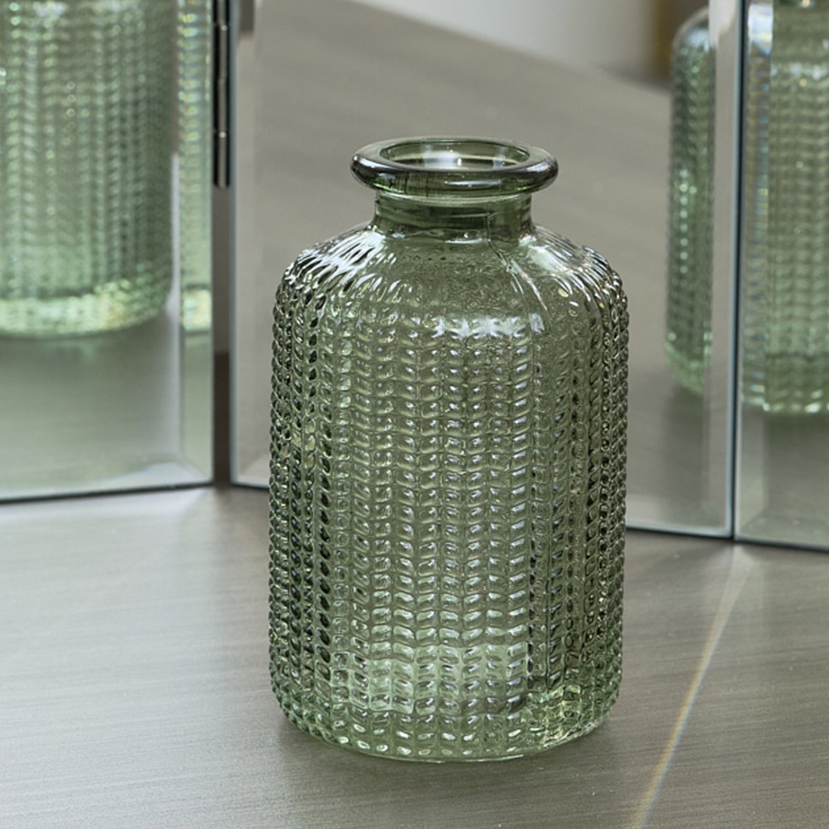 Green Dimpled Glass Bottle Vase - 10cm