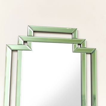 Green Glass Art Deco Rectangle Wall Mirror - 80cm x 50cm