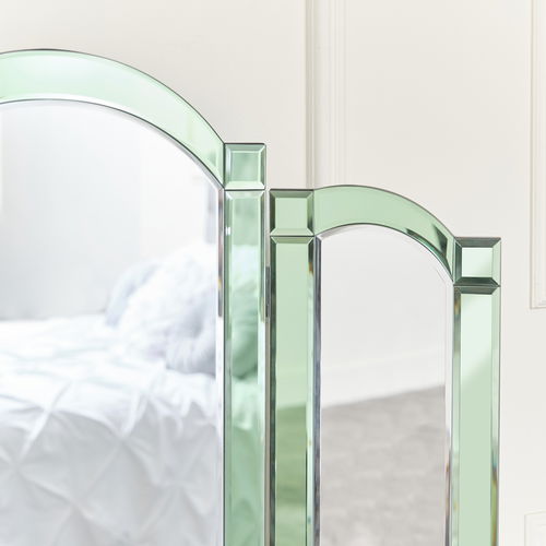 Green Glass Art Deco Triple Mirror 74cm x 60cm