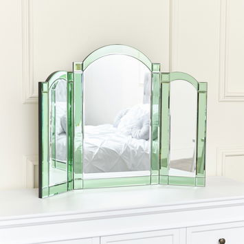 Green Glass Art Deco Triple Mirror 74cmx60cm