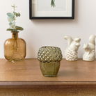 Green Glass Autumn Acorn Candle Holder 9cm