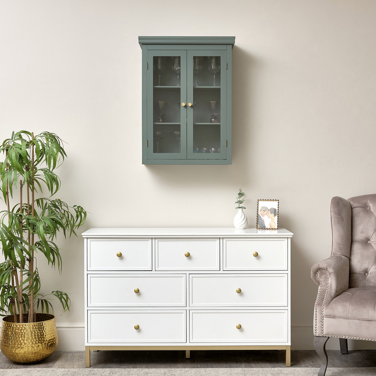 Green Glass Fronted Wall Cabinet 75cm x 57cm | Melody Maison