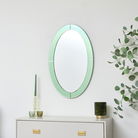 Green Glass Oval Wall Mirror - 79cm x 50cm