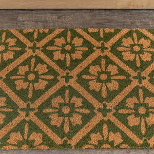 Green & Natural Geometric Tile Print Coir Door Mat