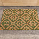 Green & Natural Geometric Tile Print Coir Door Mat