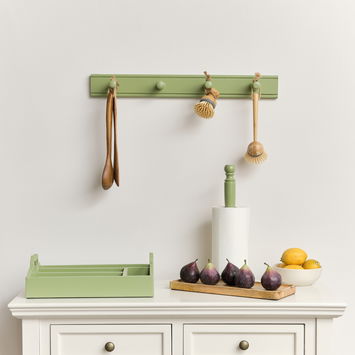 Green Painted Wooden Kitchen Roll Holder - 37cm