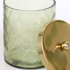 Green Patterned Glass Bathroom Canister with Gold Lid