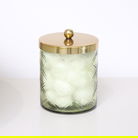 Green Patterned Glass Bathroom Canister with Gold Lid