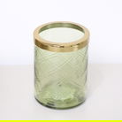 Green Patterned Glass Bathroom Tumbler with Gold Rim