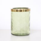 Green Patterned Glass Bathroom Tumbler with Gold Rim
