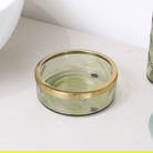 Green Patterned Glass Soap Dish with Gold Rim