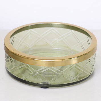 Green Patterned Glass Soap Dish with Gold Rim