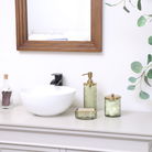 Green Patterned Glass Soap Dish with Gold Rim