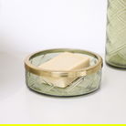Green Patterned Glass Soap Dish with Gold Rim
