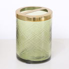 Green Patterned Glass Toothbrush Holder with Gold Rim