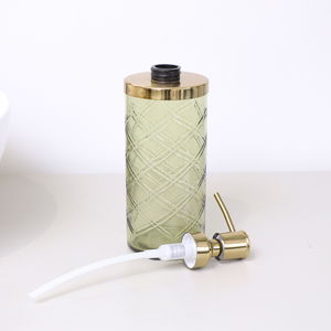 Green Patterned Soap Dispenser with Gold Rim