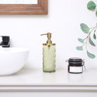 Green Patterned Soap Dispenser with Gold Rim
